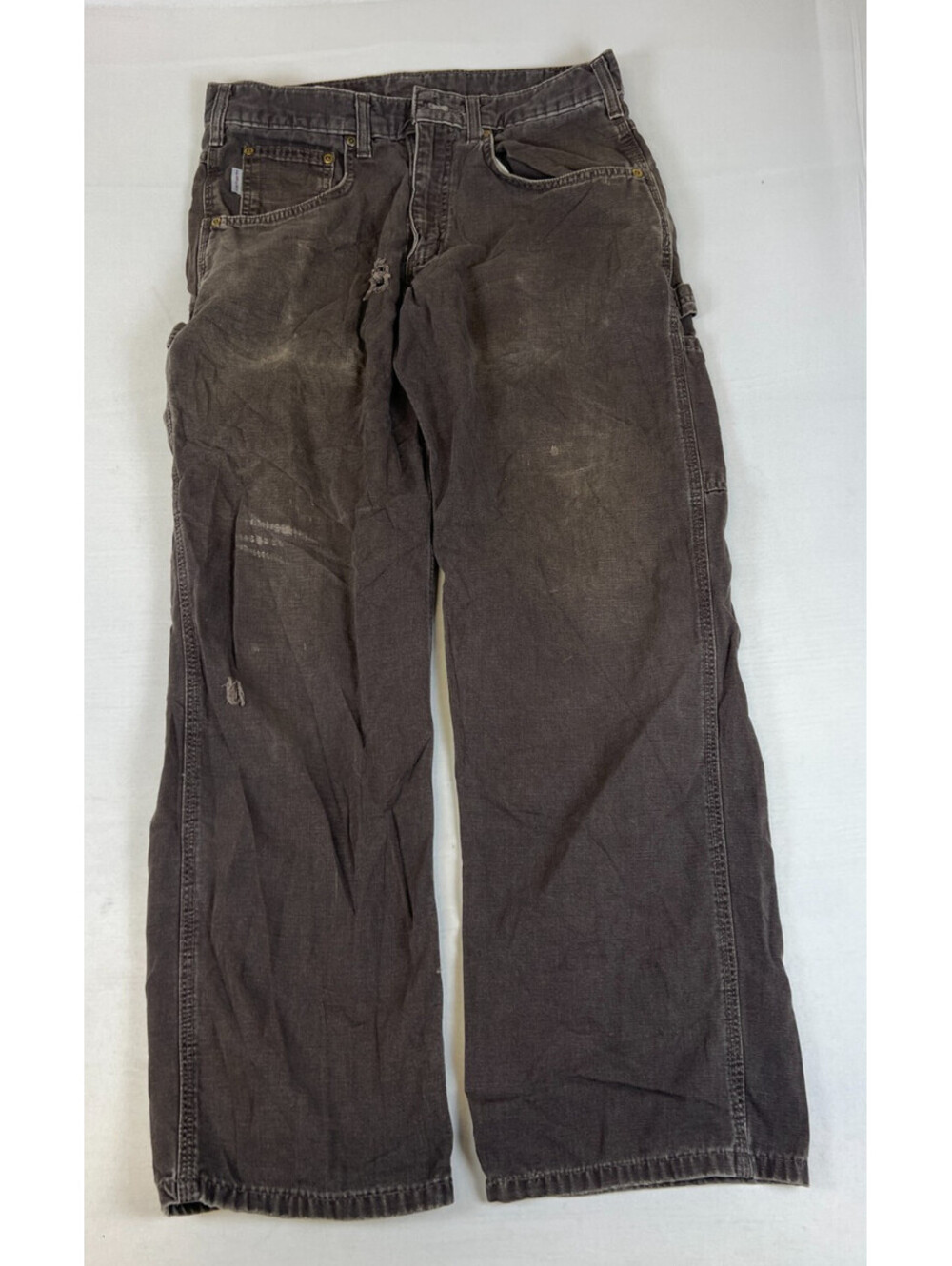 Carhartt Men 32x30 B159 DKB Canvas Carpenter Pants Loose Fit Distressed Brown